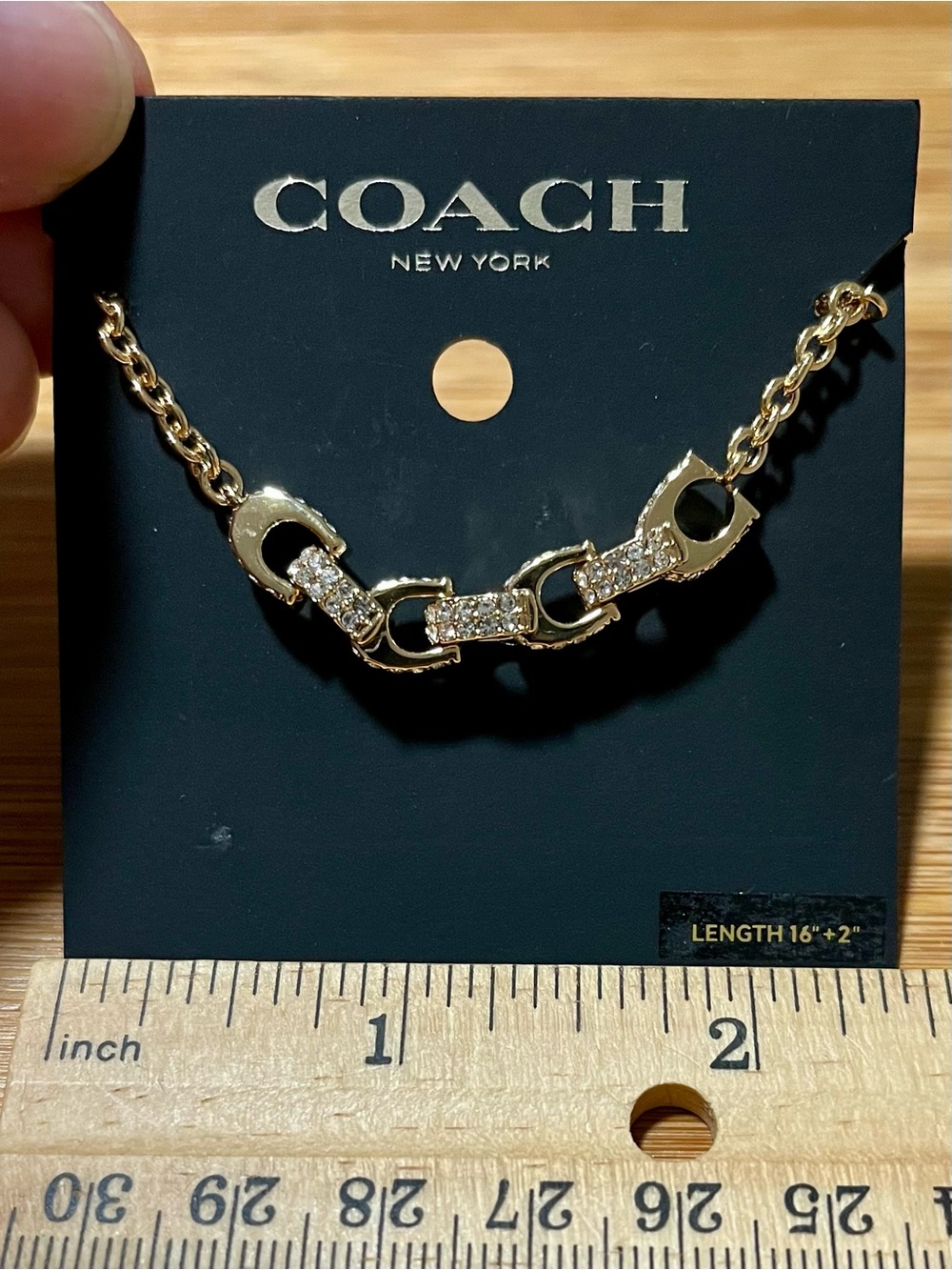 Coach Signature Gold Tone Pavé Crystal C Link Necklace 16” - 18” Lobster Clasp
